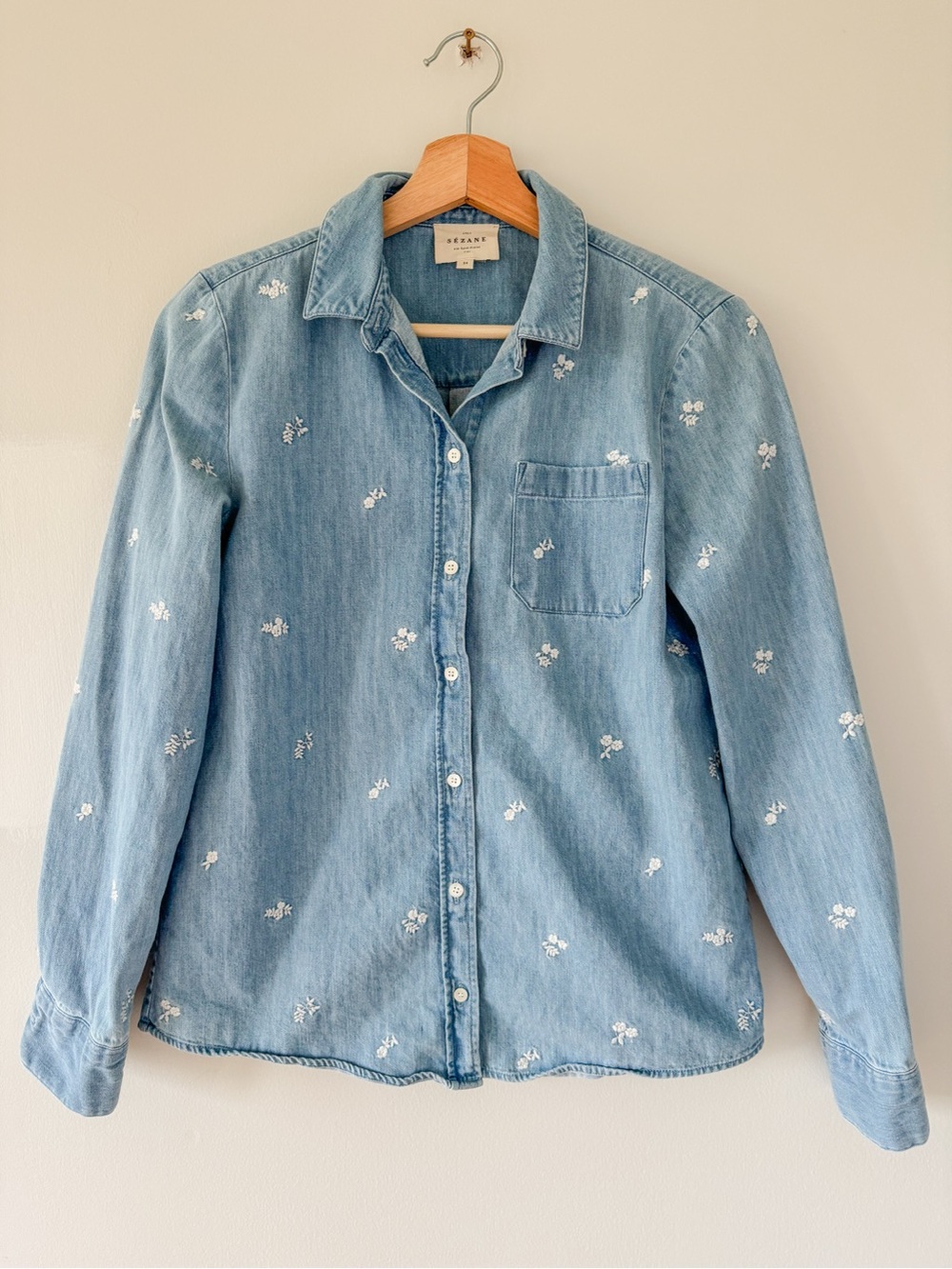 Sezane Denim Brode Tomboy Chemise Button up Shirt 34 Like New